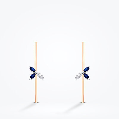 0.64 Karat Pırlanta Geometrik Safir Küpe - 2