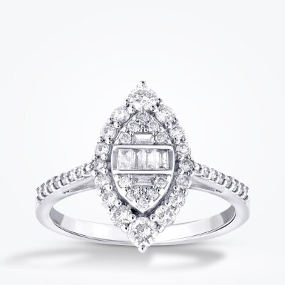 0.65 Karat Pırlanta Baget Damla Yüzük - 1