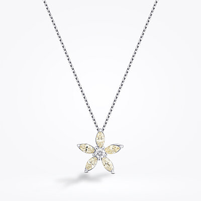 0.65 Karat Pırlanta Markiz Taşlı Fancy Çiçek Kolye - 2