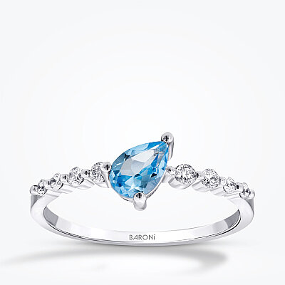 0.66 Karat Pırlanta Blue Topaz Yüzük - 1