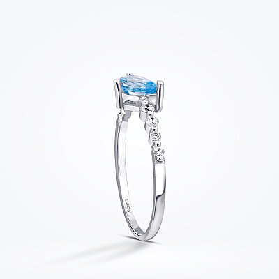 0.66 Karat Pırlanta Blue Topaz Yüzük - 2