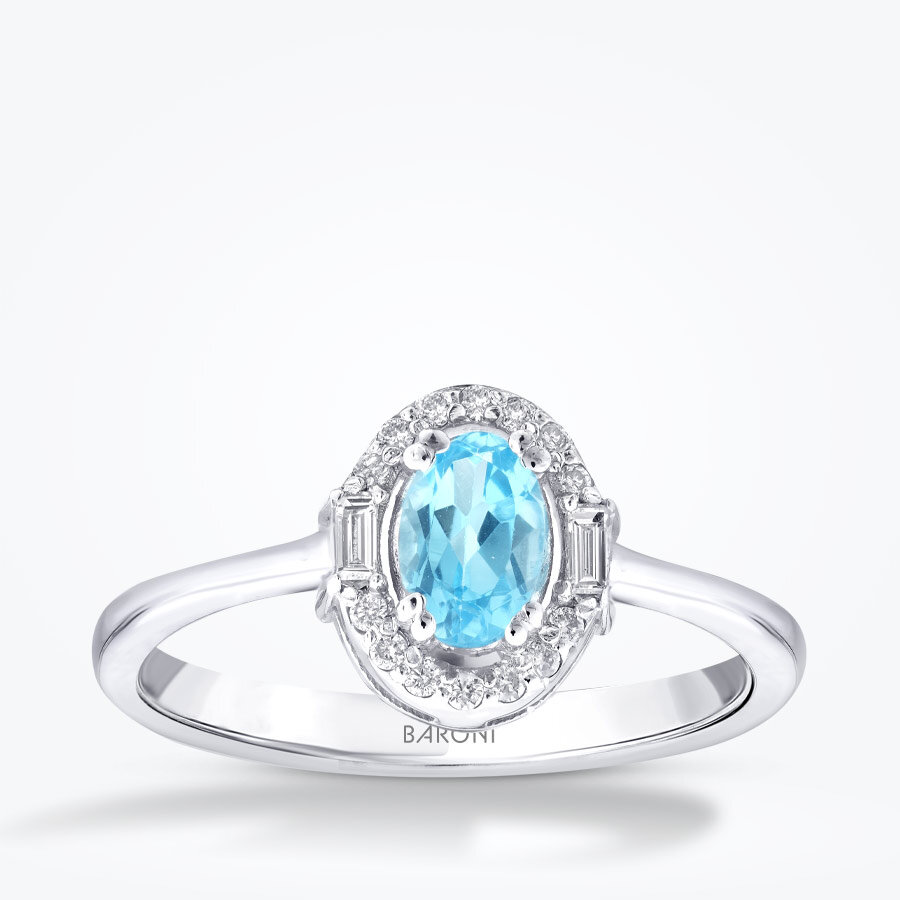 0.67 Karat Pırlanta Blue Topaz Baget Yüzük
