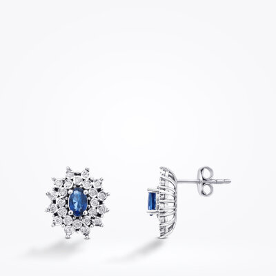 0.72 Karat Pırlanta Safir Küpe 