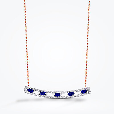 0.75 Karat Pırlanta Safir Kolye - 1