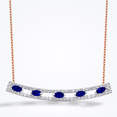 0.75 Karat Pırlanta Safir Kolye - 2
