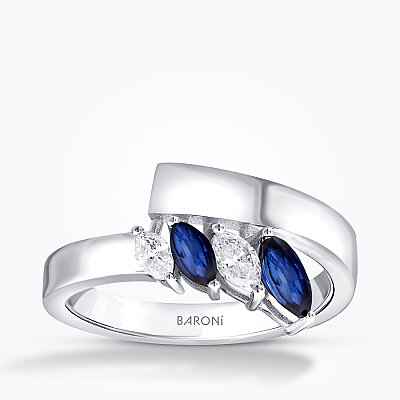 0.75 Karat Pırlanta Safir Yüzük - 1