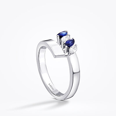 0.75 Karat Pırlanta Safir Yüzük - 2