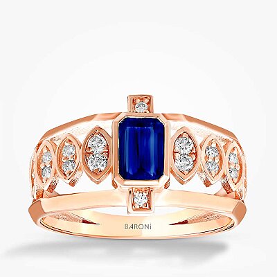 0.77 Karat Pırlanta Safir Yüzük - 1