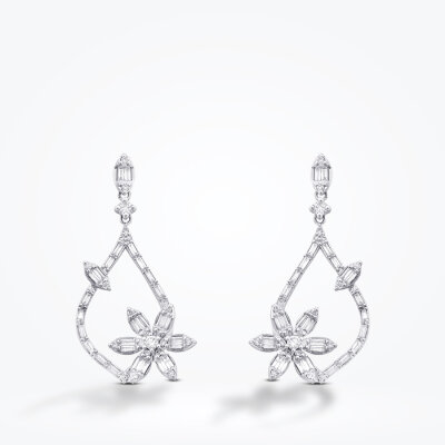 0.80 Karat Pırlanta Baget Taşlı Çiçek Küpe - 2