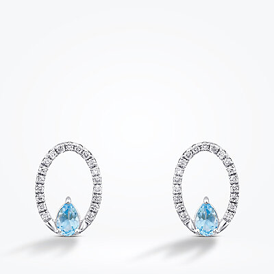 0.80 Karat Pırlanta Blue Topaz Küpe - 2