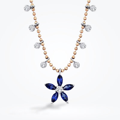 0.80 Karat Pırlanta Safir Çiçek Kolye - Baroni Diamond (1)