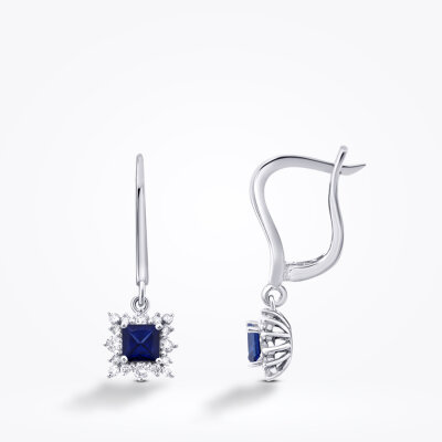 0.80 Karat Pırlanta Safir Küpe - 1