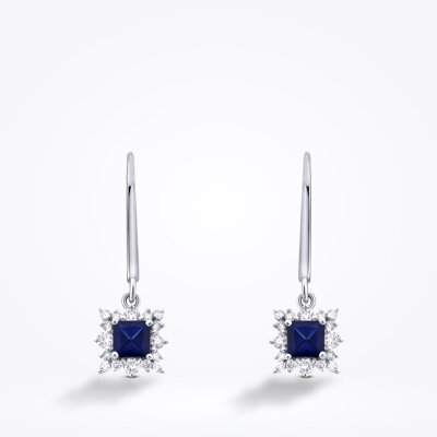 0.80 Karat Pırlanta Safir Küpe - 2