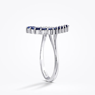 0.81 Karat Pırlanta Markiz Taşlı Safir Trend Yüzük - 2