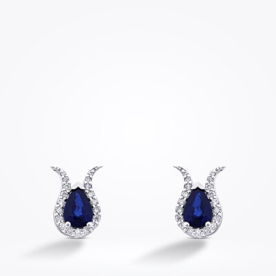 0.82 Karat Pırlanta Damla Taşlı Safir Küpe - 2