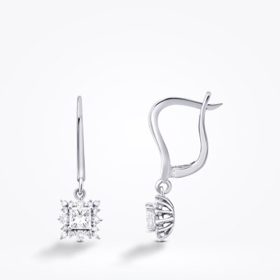 0.82 Karat Pırlanta Prenses Taşlı Küpe - 1