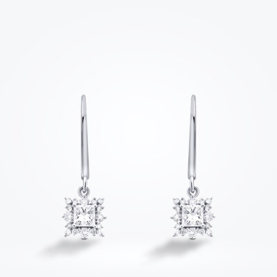 0.82 Karat Pırlanta Prenses Taşlı Küpe - 2