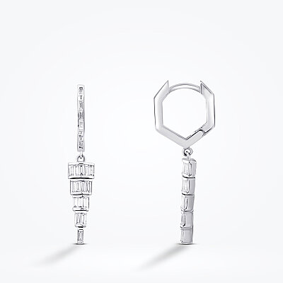 0.83 Karat Pırlanta Baget Taşlı Sarkan Küpe - 1