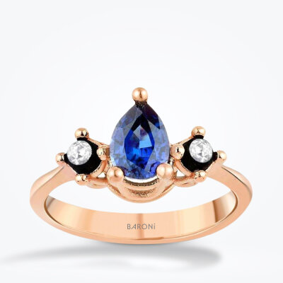 0.85 Karat Elmas Safir Yüzük - 1