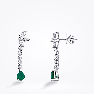 0.86 Karat Pırlanta Zümrüt Küpe - 1