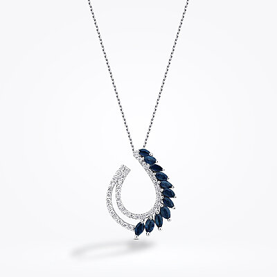 0.87 Karat Pırlanta Markiz Taşlı Safir Trend Kolye - 2