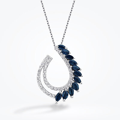 0.87 Karat Pırlanta Markiz Taşlı Safir Trend Kolye - 1