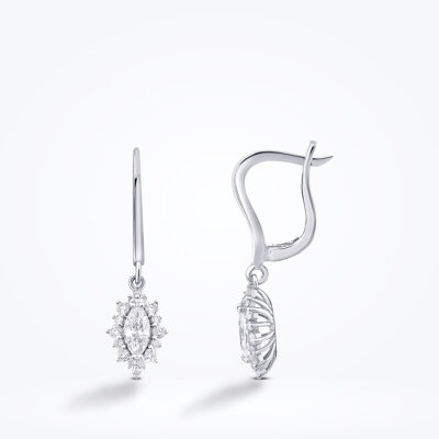 0.88 Karat Pırlanta Markiz Taşlı Küpe - 1