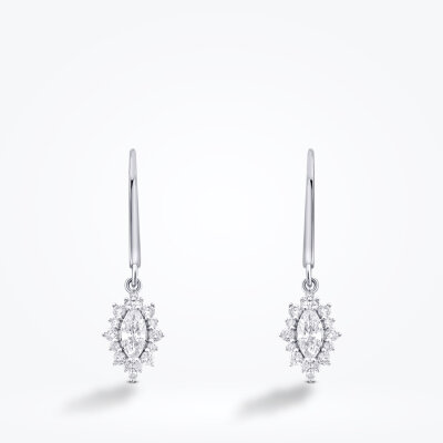 0.88 Karat Pırlanta Markiz Taşlı Küpe - 2