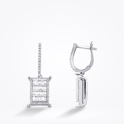 0.90 Karat Pırlanta Baget Taşlı Küpe - 1