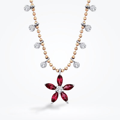 0.90 Karat Pırlanta Yakut Çiçek Kolye - Baroni Diamond (1)