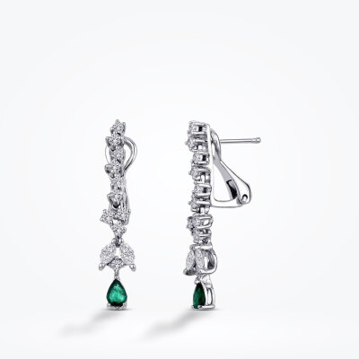 0.91 Karat Pırlanta Zümrüt Küpe - 1