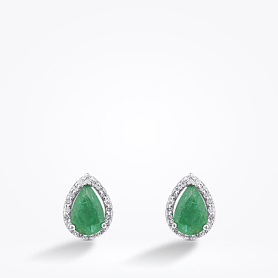 0.92 Karat Pırlanta Damla Taşlı Zümrüt Küpe - 2