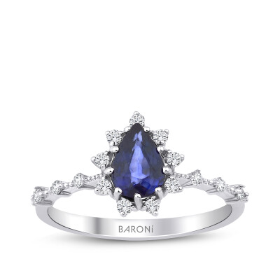 0.92 Karat Pırlanta Safir Yüzük - 1