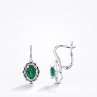 0.94 Karat Pırlanta Zümrüt Küpe - 1