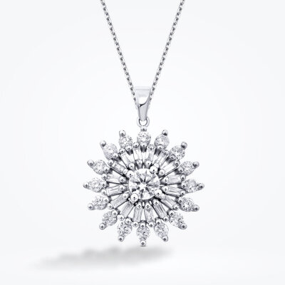 0.97 Karat Pırlanta Baget Güneş Kolye - 2