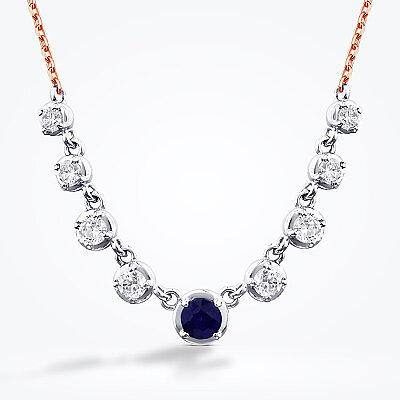 0.97 Karat Pırlanta Safir Kolye - 2