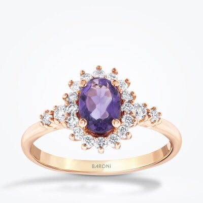 0.98 Karat Pırlanta Ametist Yüzük - 1
