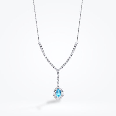 0.98 Karat Pırlanta Blue Topaz Baget Kolye - 1