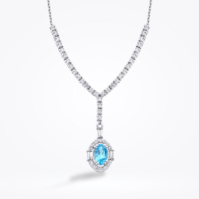 0.98 Karat Pırlanta Blue Topaz Baget Kolye - 2