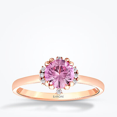 0.98 Karat Pırlanta Pembe Safir Yüzük - 1