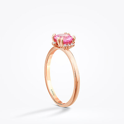 0.98 Karat Pırlanta Pembe Safir Yüzük - 2