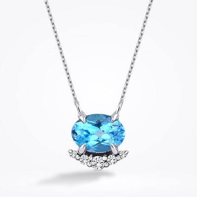 0.99 Karat Pırlanta Blue Topaz Kolye - 2