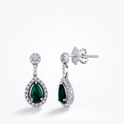 0.99 Karat Pırlanta Zümrüt Küpe - 1