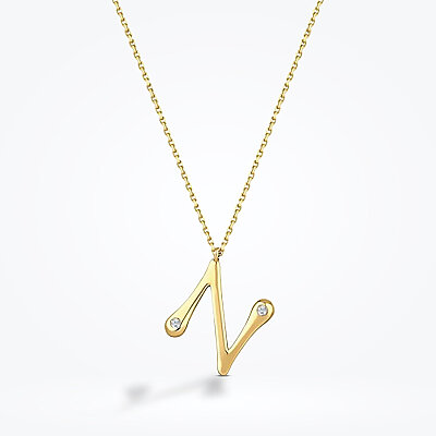 0.04 Karat Pırlanta N Harf Kolye - 2