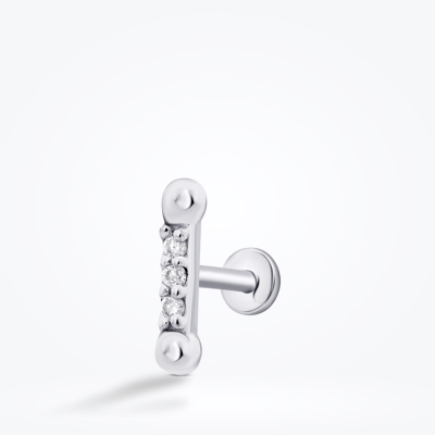 0.02 Karat Pırlanta Üç Taşlı Tragus Küpe - 2