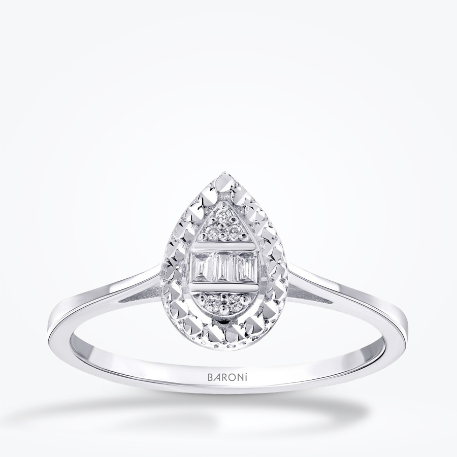 0.05 Karat Pırlanta Efektli Damla Baget Yüzük - Baroni Diamond
