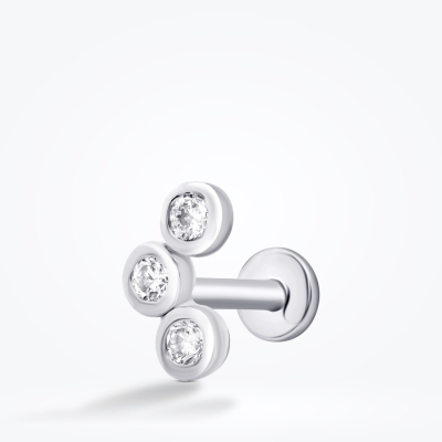 0.05 Karat Pırlanta Üç Taşlı Tragus Küpe - 2