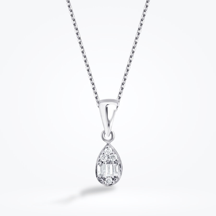 0.06 Karat Pırlanta Baget Damla Kolye - Baroni Diamond