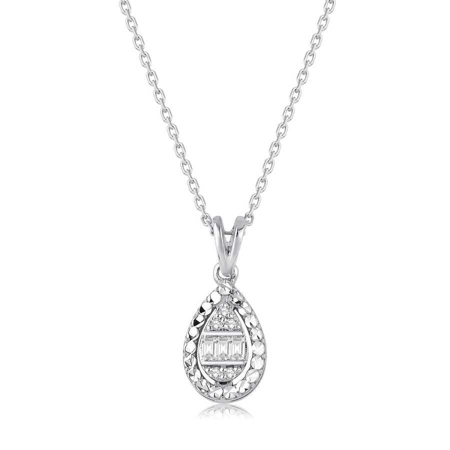 0.06 Karat Pırlanta Baget Damla Kolye - Baroni Diamond