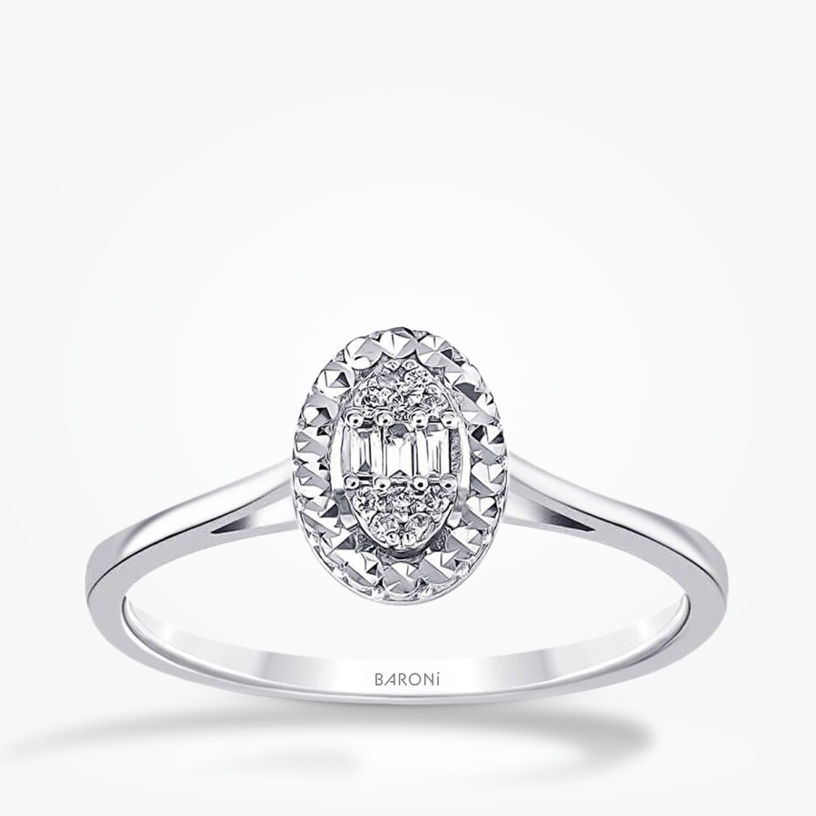 0.06 Karat Pırlanta Oval Baget Yüzük